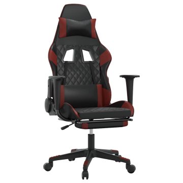 Vidaxl Masažni gaming stol z oporo za noge črn in vin. rdeč um. usnje
