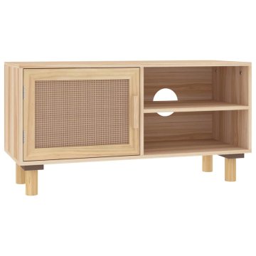 Vidaxl TV omarica 80x30x40 cm trdna borovina in naravni ratan
