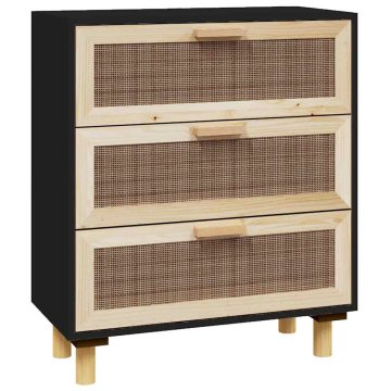 Vidaxl Komoda 60x30x70 cm trdna borovina in naravni ratan