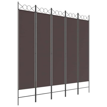 Vidaxl Paravan 5-delni rjav 200x200 cm blago