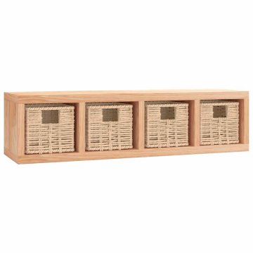 Vidaxl Stenska polica s košarami 62x18x16 cm trdna orehovina
