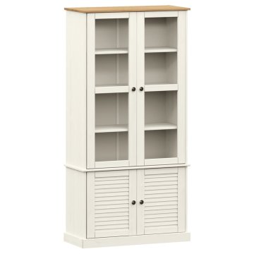 Vidaxl Steklena vitrina VIGO bela 85x35x170 cm trdna borovina