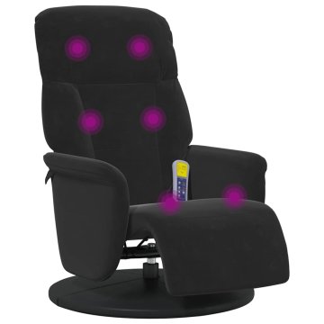 Vidaxl Masažni naslanjač z oporo za noge črn žamet