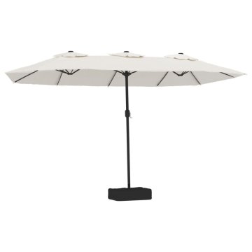 Vidaxl Dvojni senčnik z LED diodami peščeno bel 449x265 cm
