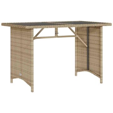 Vidaxl Vrtna miza s stekleno ploščo bež 110x68x70 cm poli ratan