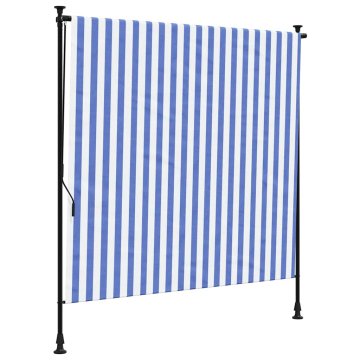 Vidaxl Zunanje rolo senčilo modro in belo 150x270 cm tkanina in jeklo
