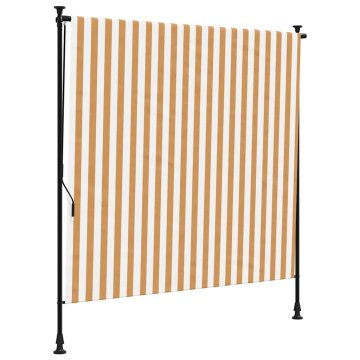 Vidaxl Zunanje rolo senčilo oranžno in belo 150x270 cm tkanina jeklo
