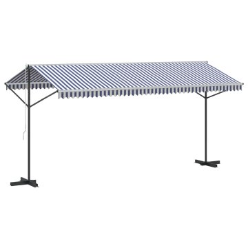 Vidaxl Prostostoječa tenda modra in bela 500x300 cm krem blago jeklo