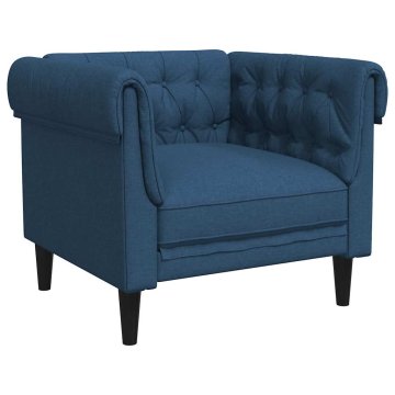 Vidaxl Fotelj chesterfield modra tkanina