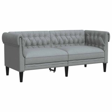Vidaxl Kavč dvosed Chesterfield svetlo siva tkanina