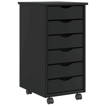 Vidaxl Rolling Cabinet s predali MOSS Black Masivni les borovega lesa