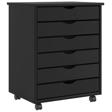 Vidaxl Rolling Cabinet s predali MOSS Black Masivni les borovega lesa