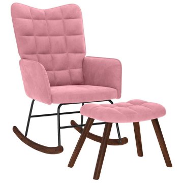 Vidaxl Gugalni stol s stolčkom Pink Velvet