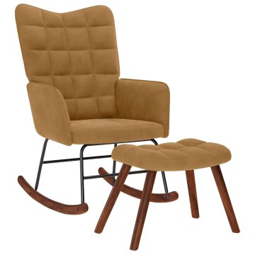 Vidaxl Gugalni stol s stolčkom Brown Velvet