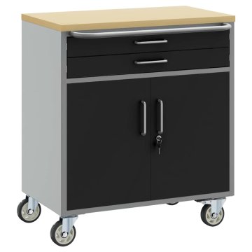 Vidaxl Kolesni delovni pult s predalom Črna in siva 75 x 45 x 85 cm
