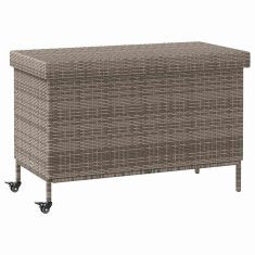 Vidaxl Vrtna shranjevalna škatla s kolesi siva 110x55x73 cm poli ratan