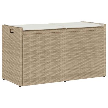 Vidaxl Zunanja klop za shranjevanje z blazino Beige 100 cm poli ratan