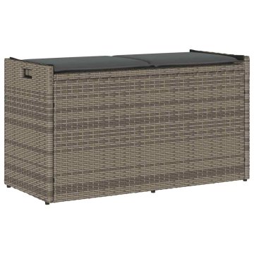Vidaxl Zunanja klop za shranjevanje z blazino Grey 100 cm poli ratan