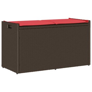 Vidaxl Zunanja klop za shranjevanje z blazino Brown 100 cm Poly Rattan