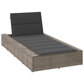 Vidaxl Ležalnik s plavajočo blazino Grey poli ratan