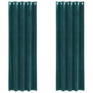 Vidaxl Zavese 2 kos Temno zelena 140 x 245 cm Žamet