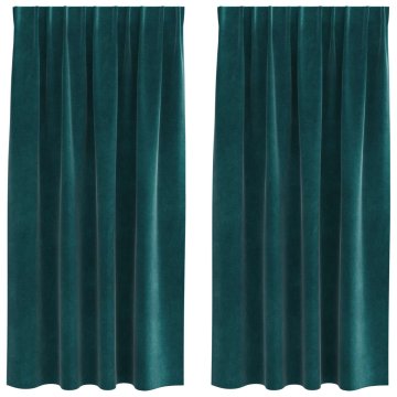 Vidaxl Zavese 2 kos Temno zelena 140 x 175 cm Žamet