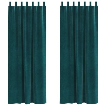 Vidaxl Zavese 2 kos Temno zelena 140 x 245 cm Žamet