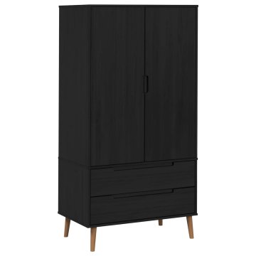 Vidaxl Garderobna omara MOLDE Črna 90 x 55 x 175 cm Trdna borovina