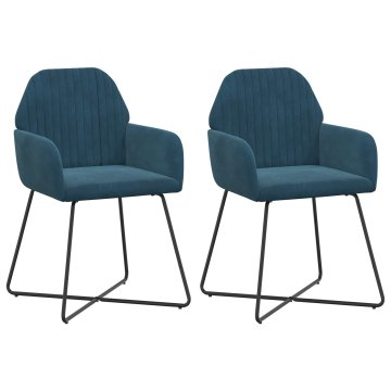 Vidaxl Jedilni stoli 2 kos Žamet Modra 55 x 50 x 84 cm