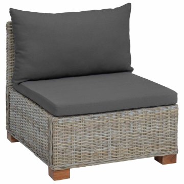 Vidaxl Srednja sofa s blazinami GENDT Naravni rattan Kubu siva