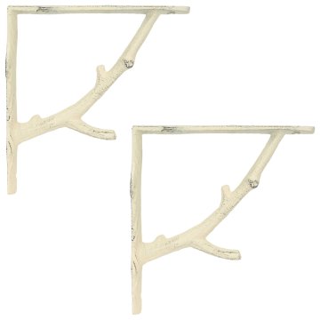 Vidaxl Nosilci za stenske police 2 kos Antik bela 10 x 10 x 3 cm Jeklo