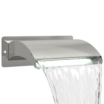 Vidaxl Bazenski slap z LED Nerjaveče jeklo 304 30 x 9 x 26 cm Srebrna