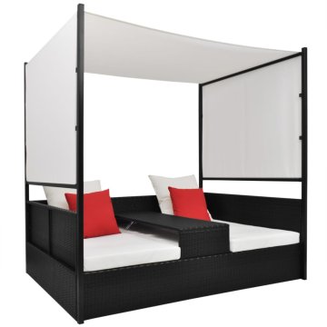 Vidaxl Vrtna postelja s streho poli ratan 190x130 cm