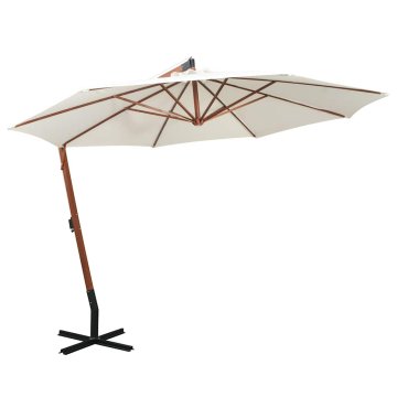 Vidaxl Viseč senčnik 350 cm lesen drog