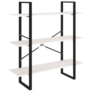 Vidaxl Knjižna omara 3-nadstropna bela 100x30x105 cm trdna borovina
