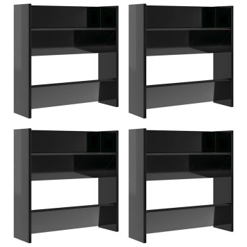 Vidaxl Stenske omare za čevlje 4 kosi visok sijaj črne 60x18x80 cm