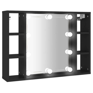 Vidaxl Omarica z ogledalom in LED lučkami črna 76x15x55 cm
