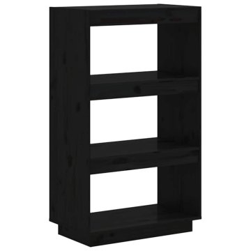 Vidaxl Knjižna omara / pregrada črna 60x35x103 cm trdna borovina