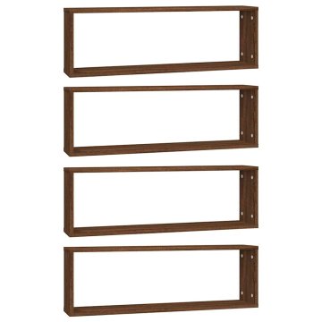Vidaxl Stenske kockaste police 4 kosi rjav hrast 80x15x26,5cm inž. les