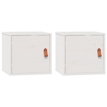 Vidaxl Stenska omarica 2 kosa bela 31,5x30x30 cm trdna borovina