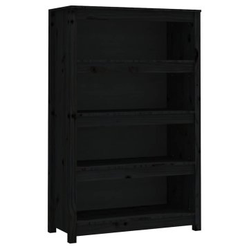 Vidaxl Knjižna omara črna 80x35x126 cm trdna borovina