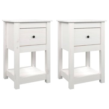 Vidaxl Nočna omarica 2 kosa bela 40x35x61,5 cm trdna borovina
