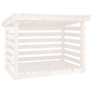 Vidaxl Stojalo za drva belo 108x73x79 cm trdna borovina