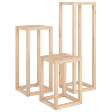 Vidaxl Komplet stojal za rastline 3-delni trdna borovina