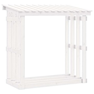 Vidaxl Stojalo za drva belo 108x64,5x109 cm trdna borovina