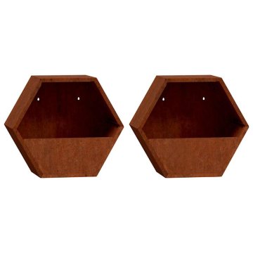 Vidaxl Stensko cvetlično korito 2 kosa rjasto corten jeklo 30x10x25 cm
