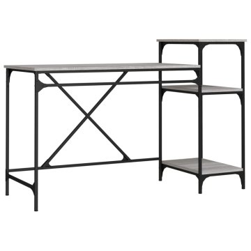 Vidaxl Pisalna miza s policami siva sonoma 135x50x90 inž. les železo