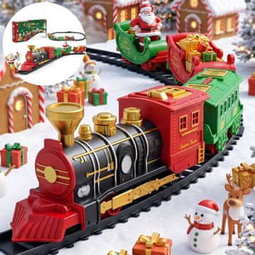 Netscroll Božični vlak na baterije s 3 vagoni in tirnicami, krožna proga 48 cm, RailTrain