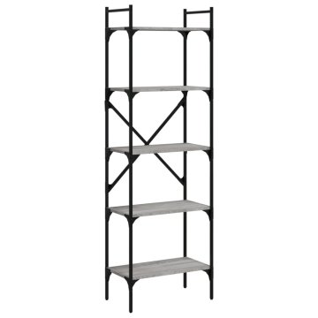 Vidaxl Knjižna omara 5-nadstropna siva sonoma 56x31,5x174 cm inž. les