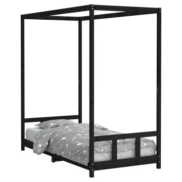 Vidaxl Otroški posteljni okvir črn 90x190 cm trdna borovina